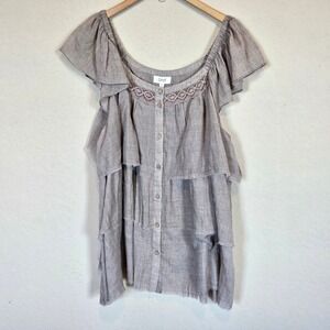 Oddy Brown Ruffle Tiered Tunic Top Plus Size 3x Boho Chic Fairy Neutral